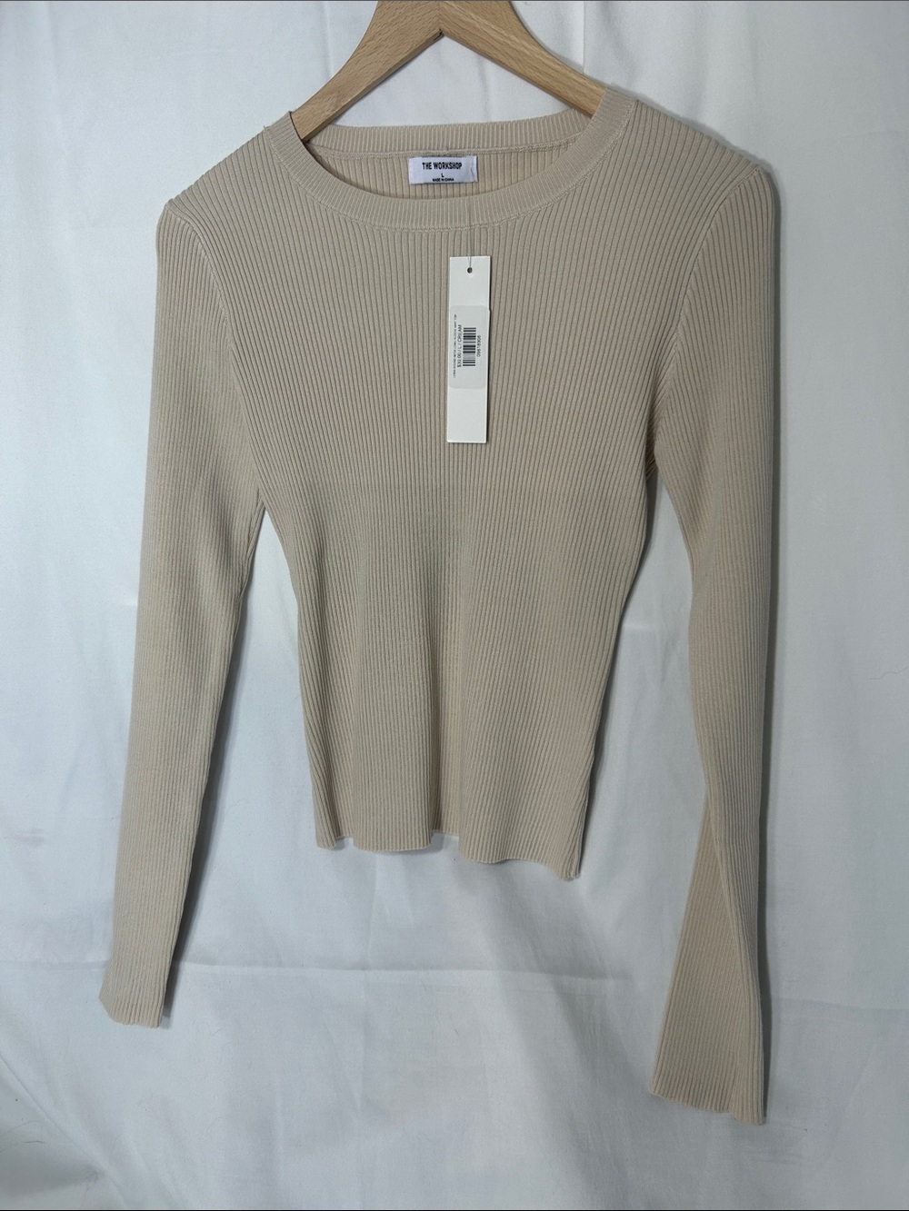 Workshop Republic Clothing Beige Ribbed Long-Sleeve Top